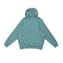 A teal kangaroo hoodie with a relaxed fit and a hood, featuring a ribbed hem and sleeves.