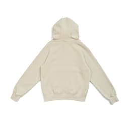 A beige women's cotton hoodie with a kangaroo pocket and a hood, featuring a standard fit.