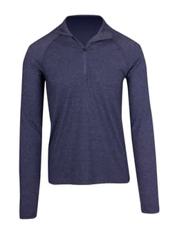 A navy half zip mock neck jumper for men with long sleeves and a sporty design. It features a logo.