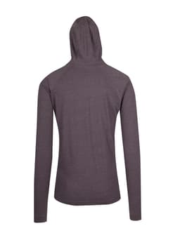 A grey unisex hoodie with a fitted design and a hood, featuring long sleeves and a logo.