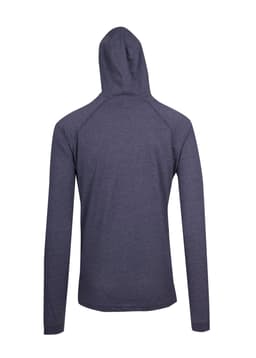 A unisex FUSION T-shirt hoodie in dark grey, featuring a hood and long sleeves, with a logo on the back.