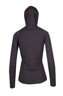 A women's half-hood top in dark grey, featuring a fitted silhouette and a hood at the back.