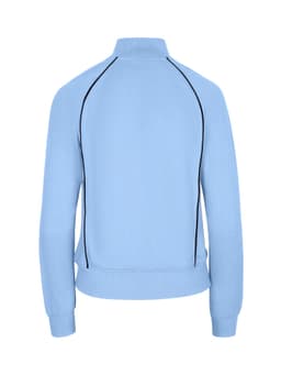 A light blue women's/juniors unbrushed contrast jacket featuring a rounded collar and contrasting seam details.