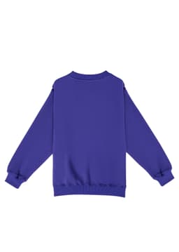 A purple kids' crew neck jumper with long sleeves and a relaxed fit. Features a solid colour design.