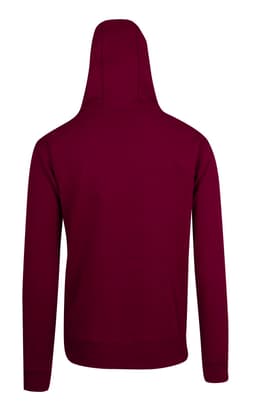 A maroon men's brushed heavy zip fleece hoodie with a fitted design and a hood. Features a branding logo.