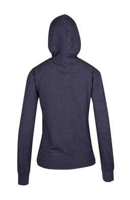 A dark grey zip-up hoodie with a fitted design and a hood, featuring long sleeves and a smooth back.