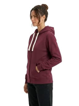 A blue women's heavy zip fleece hoodie featuring a front pocket and a hood, paired with black leggings.