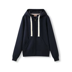 A navy heavy zip fleece hoodie with a hood, front pockets, and contrasting drawstrings.