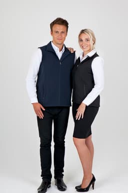 Two models wear women's soft shell vests from the TEMPEST range, in navy and black. Both have a logo.