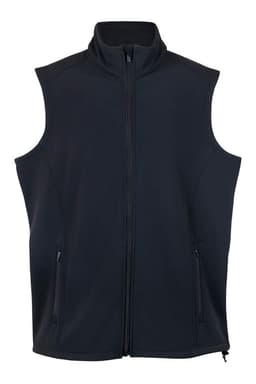 A black soft shell vest from the TEMPEST range with a zip front and side pockets, featuring a logo.