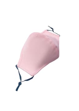 A pink middle seamed cotton face mask with adjustable toggle, featuring a simple design and a logo.