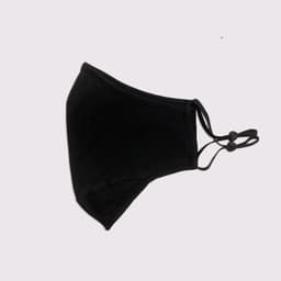 A black three-layer face mask with adjustable toggle straps, designed for adult use.