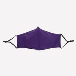 A purple three-layer face mask with adjustable toggles on either side. Features a logo.