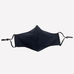 A navy adult face mask with a three-layer design and adjustable toggle. Features elastic ear loops for a secure fit.