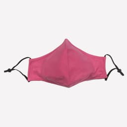 A pink adult three-layer face mask with adjustable toggles on each side and a simple design.