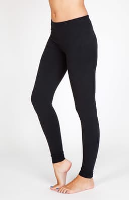 Full-length women's leggings in black cotton spandex, featuring a snug fit and no visible branding.