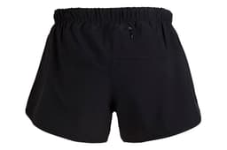Black women's FLEX shorts featuring a comfortable elastic waistband and a small zip pocket at the back.