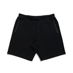 Men's cotton sandwich shorts in black, featuring a drawstring waist and zippered pockets. The shorts have a branded logo.