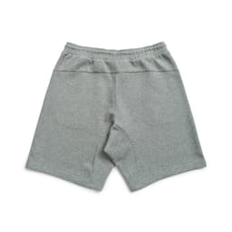 A pair of grey cotton shorts with an elastic waistband and a simple, minimalist design.