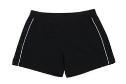 Black sports shorts featuring white trim and a logo on the waistband. Suitable for various athletic activities.