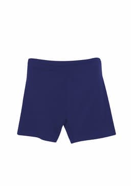 Navy women's dress shorts with a simple design and an elastic waistband, featuring a logo on the back.
