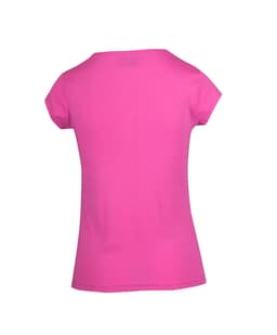 A pink women's Hanley T-shirt with short sleeves, featuring a simple design and a back view.