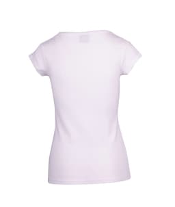 A white women's Hanley T-shirt with short sleeves, featuring a clean back design and a logo on the fabric.