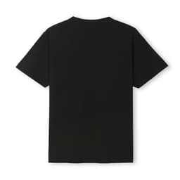 A black unisex t-shirt with a standard crew neck and short sleeves. Features a logo on the back.