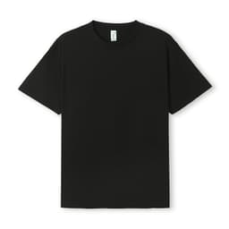 A black unisex t-shirt with a classic crew neckline and short sleeves, featuring a logo on the label.
