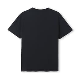 A navy unisex t-shirt with a simple design and a logo on the back. Suitable for casual wear.