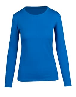 A women's long sleeve T-shirt in a vibrant blue colour, featuring a round neckline and a fitted style.
