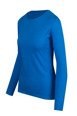 A women's long sleeve t-shirt in a vibrant blue colour, featuring a simple design and fitted silhouette.