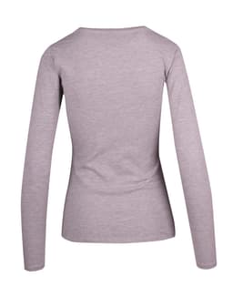 A grey women's long sleeve T-shirt with a fitted design, featuring a plain back and long sleeves.