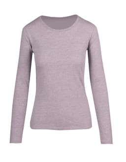 A women's long sleeve T-shirt in light grey, featuring a classic round neckline and a fitted design.