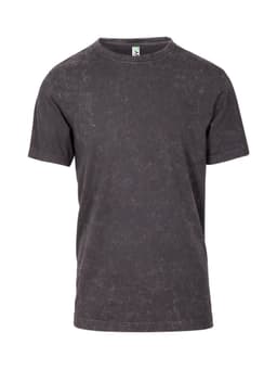 Men's/unisex stone wash T-shirt in dark grey. Features a classic crew neckline and short sleeves. Includes a logo.