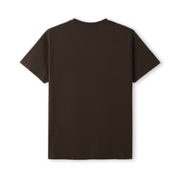 A brown unisex modern fit t-shirt with short sleeves and a plain back. It has a logo on the inside label.