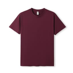 A maroon unisex modern fit tee with a simple design and a crew neck. It features a logo on the label.