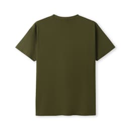 A green modern fit unisex T-shirt displayed from the back, featuring a simple design and no visible branding.