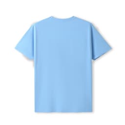 A light blue modern fit t-shirt with short sleeves and a plain back design. It includes a logo.