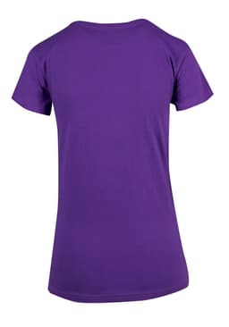 A purple women's modern fit T-shirt with a round neckline and short sleeves, featuring a logo.