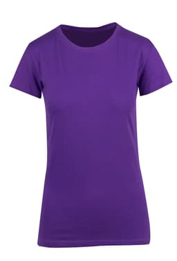 A women's modern fit T-shirt in a vibrant purple colour, featuring a classic round neck and short sleeves.
