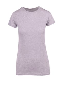 A grey women's modern fit T-shirt with short sleeves and a crew neckline. The shirt features a small logo.