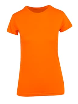 An orange women's modern fit T-shirt with short sleeves and a round neckline.
