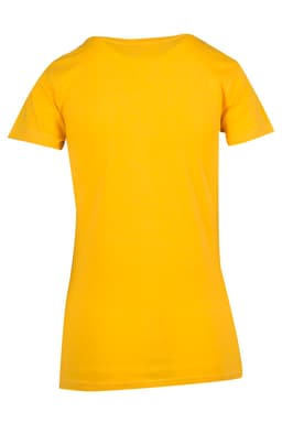 A yellow women's modern fit T-shirt featuring a classic crew neck and short sleeves. It has a logo on the back.