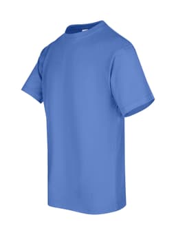A blue unisex regular T-shirt with short sleeves and a round neckline, featuring a logo.