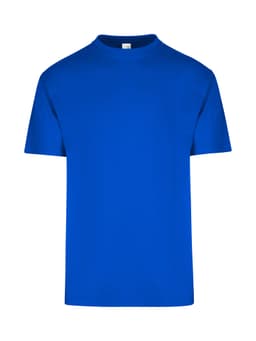 A blue unisex regular T-shirt with short sleeves and a crew neck. It features a logo on the front.