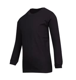 A black long sleeve T-shirt with a crew neck and fitted sleeves, featuring a logo.