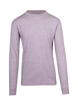 A grey men's/unisex long sleeve T-shirt with a crew neck design and long sleeves. It features a logo.