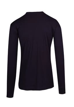 A black unisex long sleeve T-shirt featuring a plain back design and fitted sleeves.