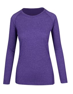 A long-sleeve women's t-shirt in a heather purple colour with a sporty design and a logo.